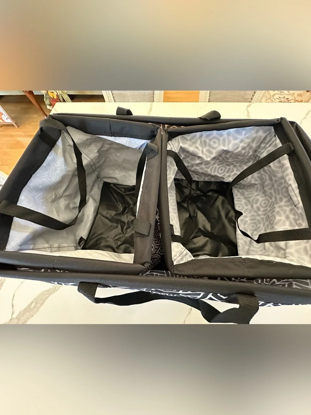 DSW Black & White Insulated Collapsable XL Geometric Tote Bag Set